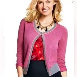 CAbi Pink Cardigan with Gray Trim